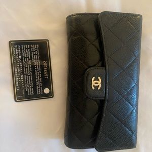 Caviar Quilted Large Flap Wallet with Back Pocket